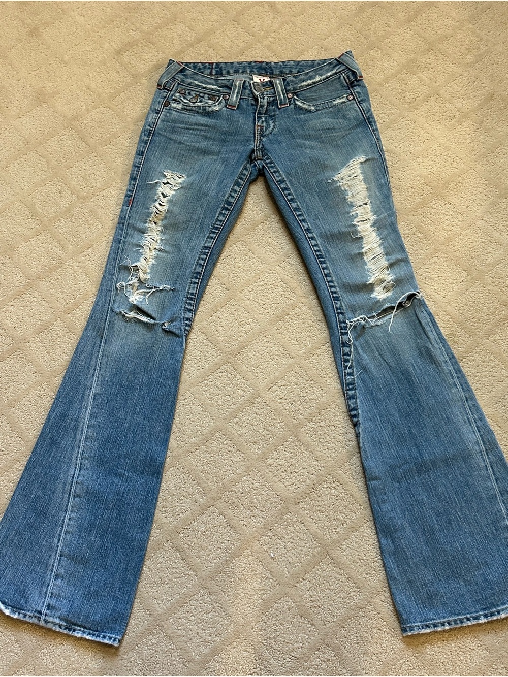 True Religion Distressed Flare Jeans - Medium Blue